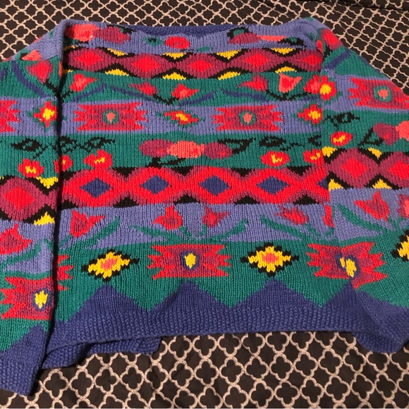 VTG L.L. Bean Woman’s Cardigan Colorful Sweater Geometric Blue Purple Sz Medium - Picture 5 of 11